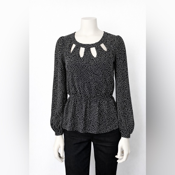 Tops - Women’s Small Black Blouse | White Print Cutout Work Top